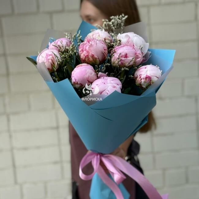 Букет из девяти розовых пионов &laquo;Пиончик&raquo;