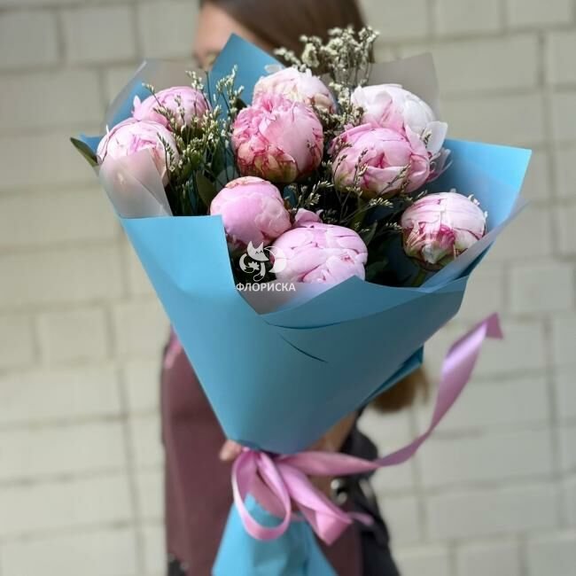 Букет из девяти розовых пионов &laquo;Пиончик&raquo;