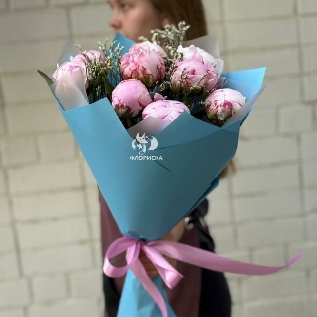 Букет из девяти розовых пионов &laquo;Пиончик&raquo;